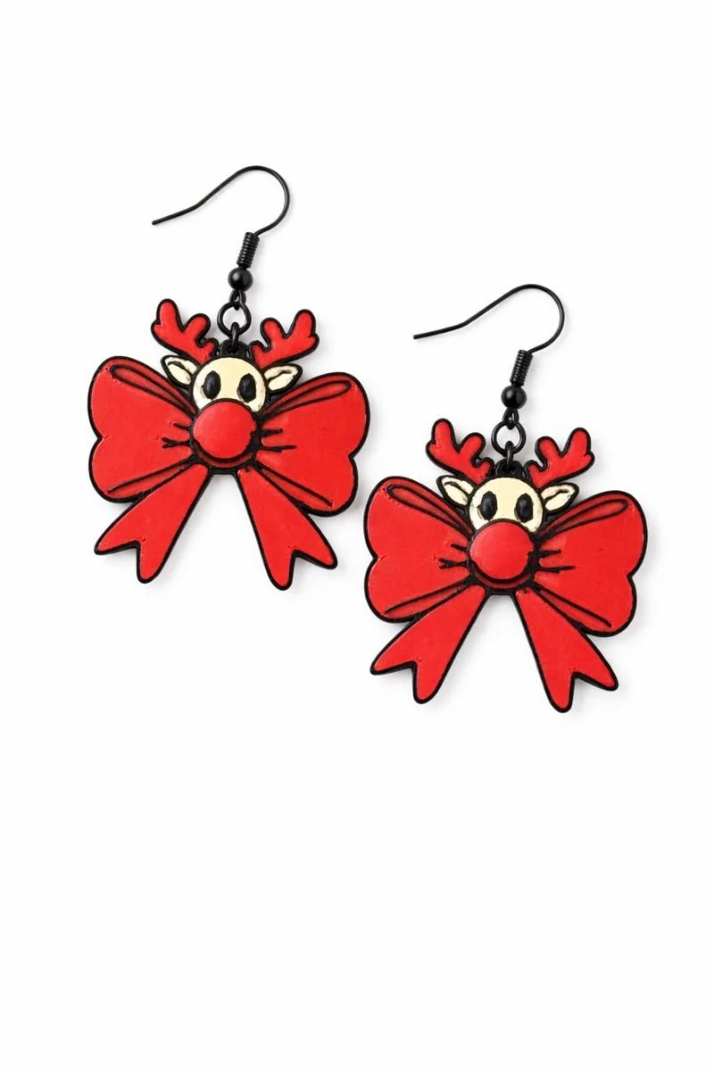 Reindeer Bow Christmas Earrings