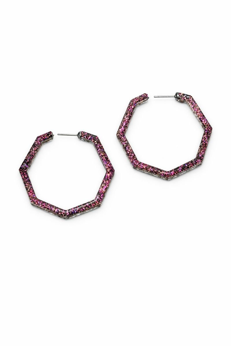 Purple Glitter Geometric Hoop Earrings