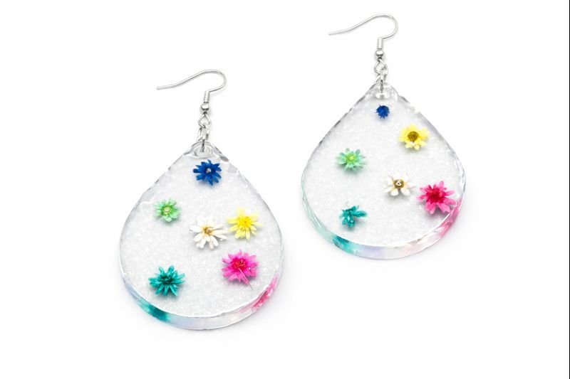 Floral Teardrop Resin Earrings