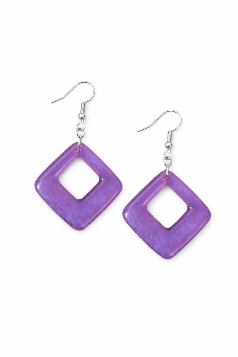 Purple Square Drop Earrings