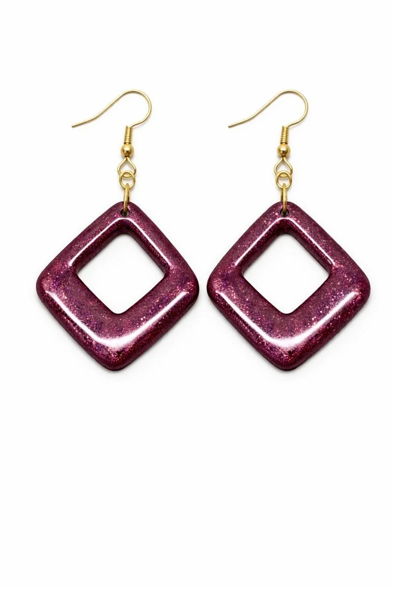 Burgundy Square Resin Earrings