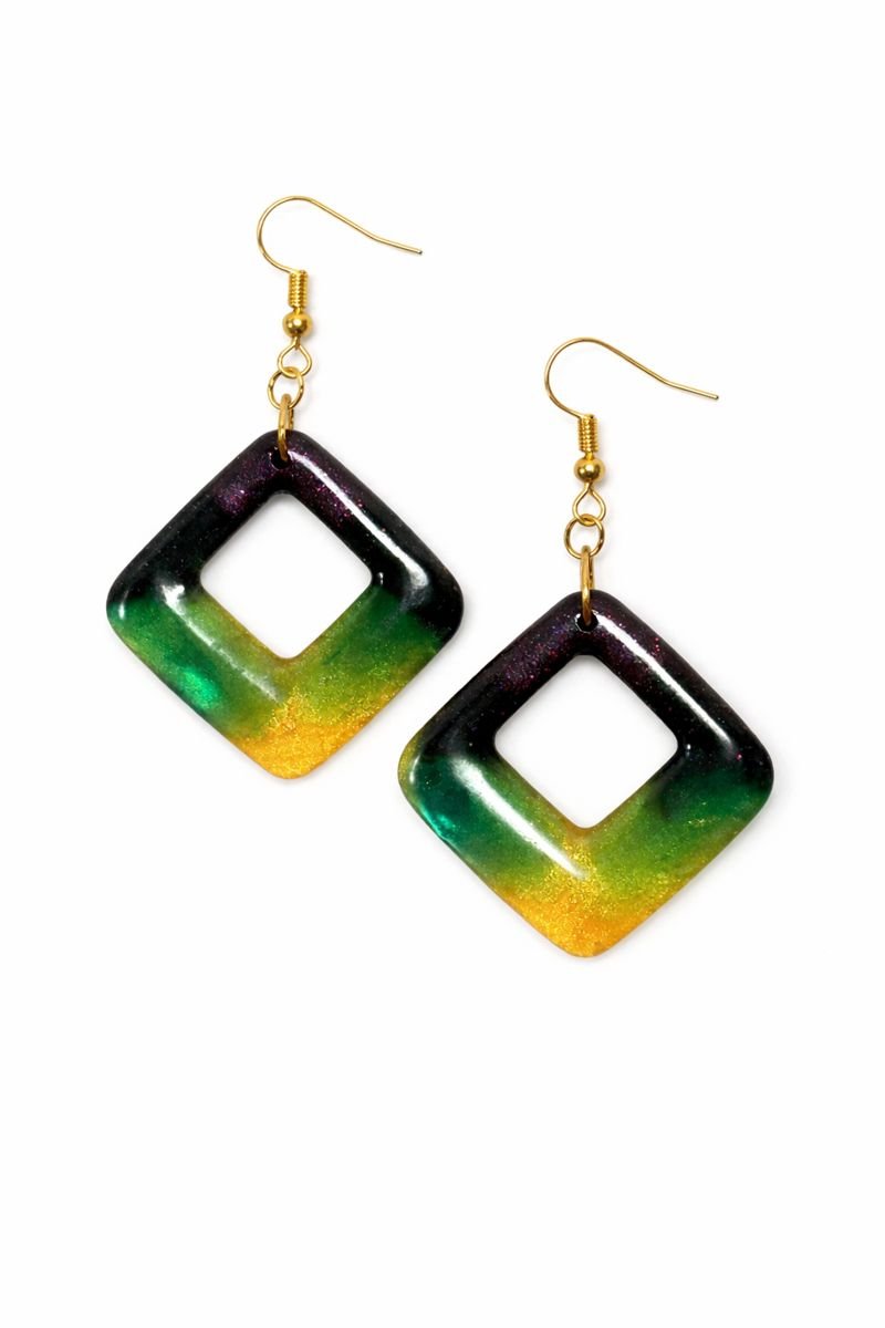 Green and Gold Ombre Square Earrings