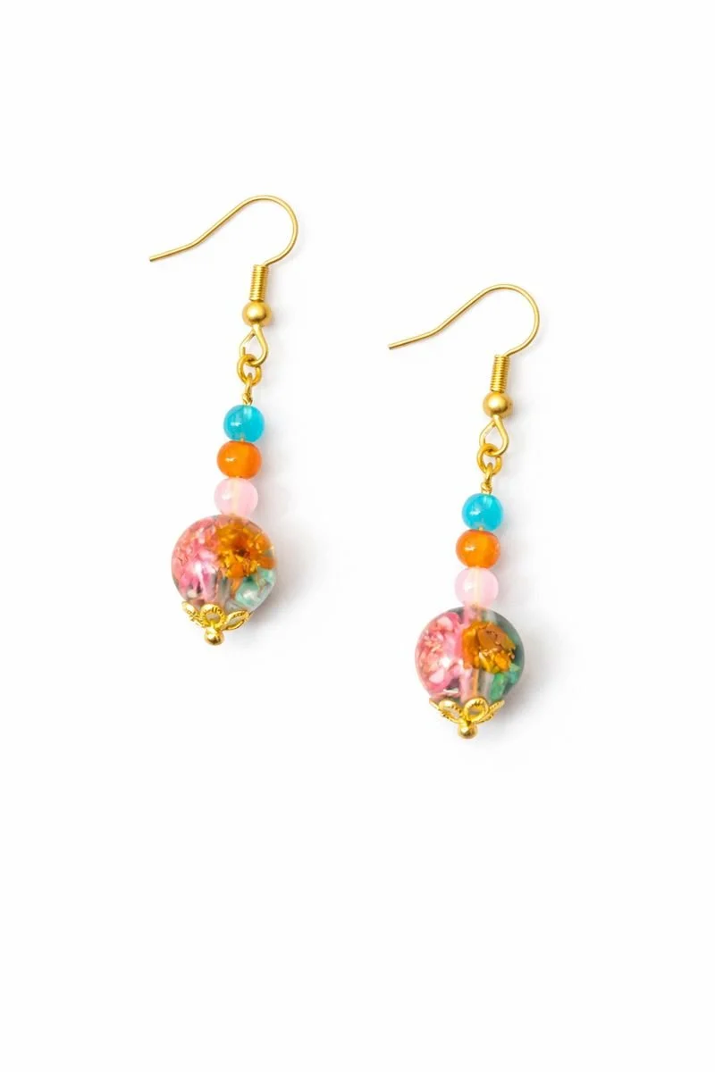 Multicolor Floral Bead Drop Earrings