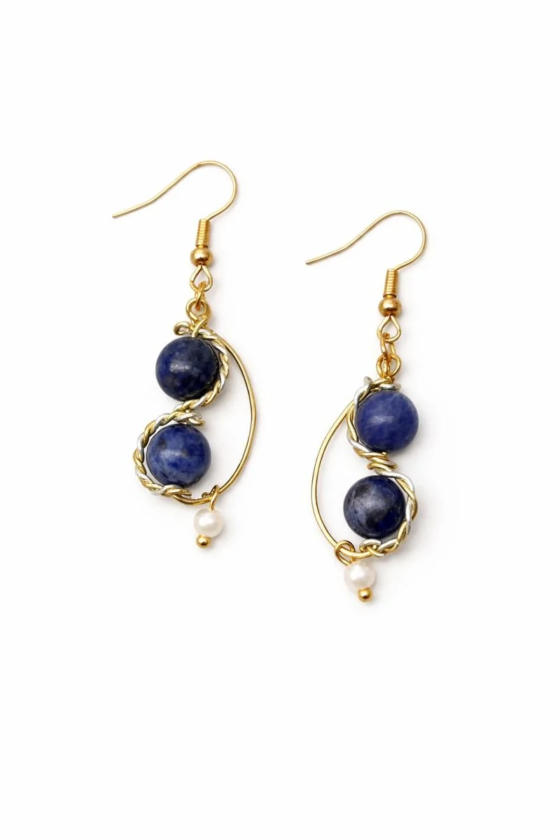 Midnight Blue Wire Wrapped Bead Earrings