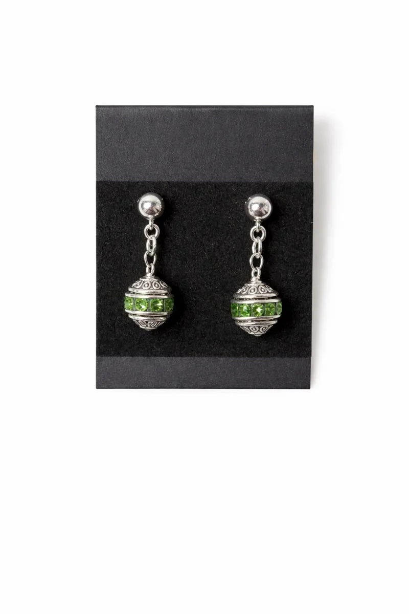 Green Crystal Barrel Drop Earrings