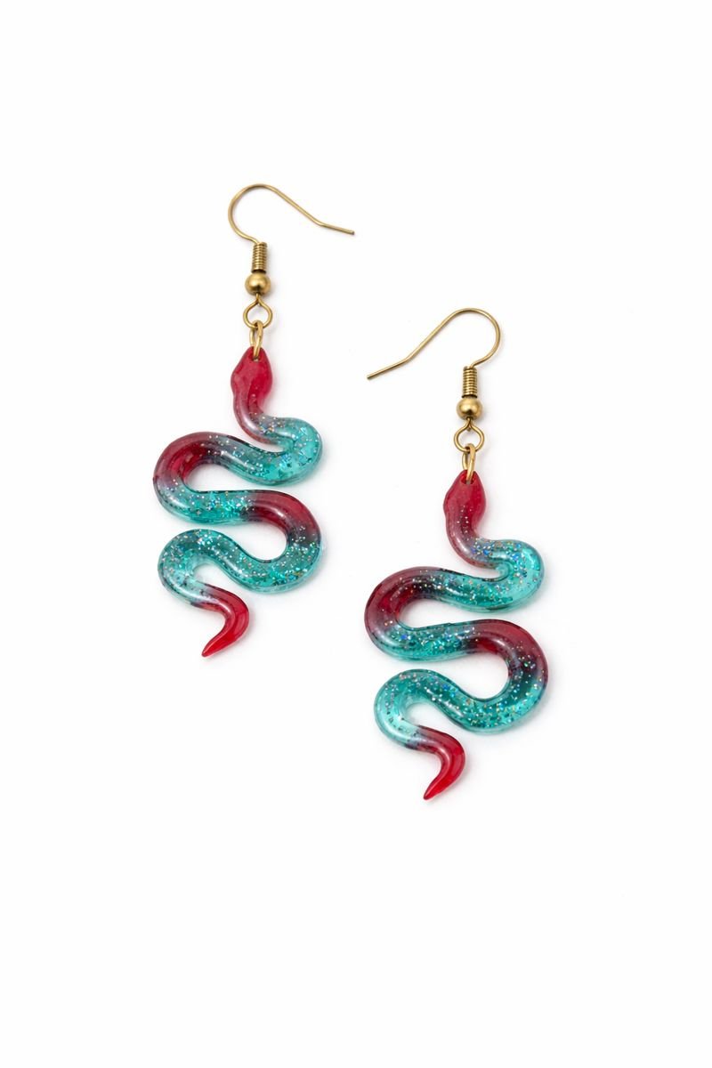 Glittery Teal Snake Earrings