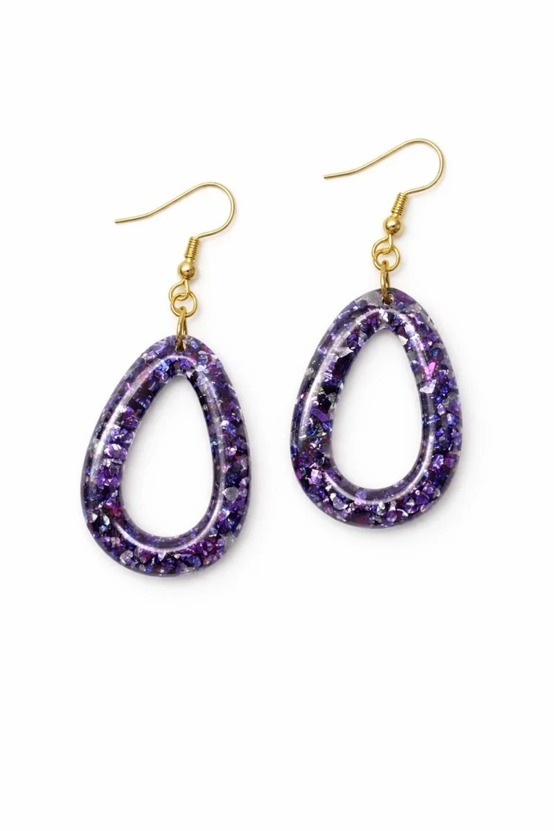 Purple Shimmer Oval Drop Earrings