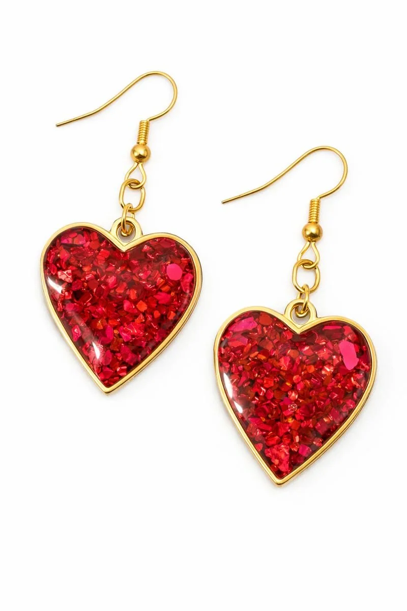Ruby Shimmer Heart Earrings
