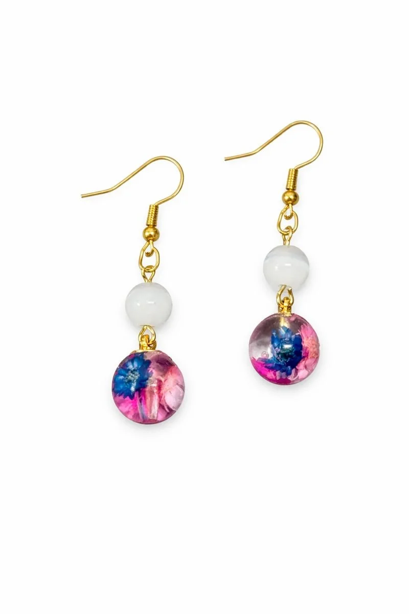 Pink & Blue Resin Drop Earrings