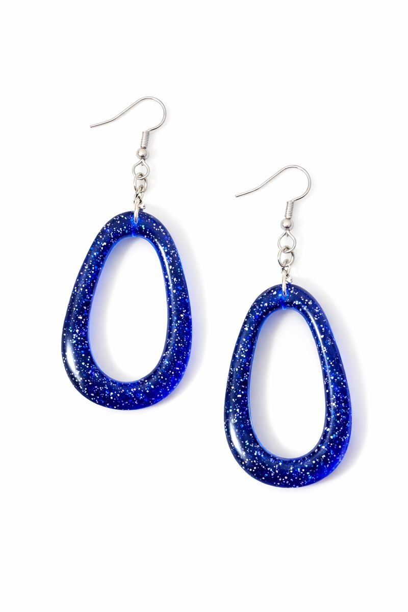 Midnight Blue Oval Glitter Earrings