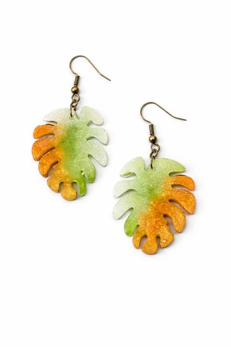Golden Monstera Leaf Earrings
