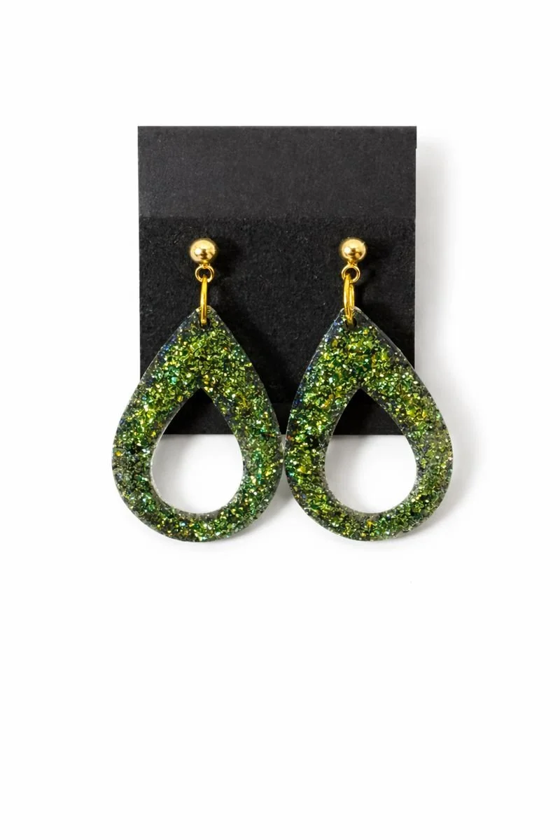 Emerald Green Glitter Teardrop Earrings