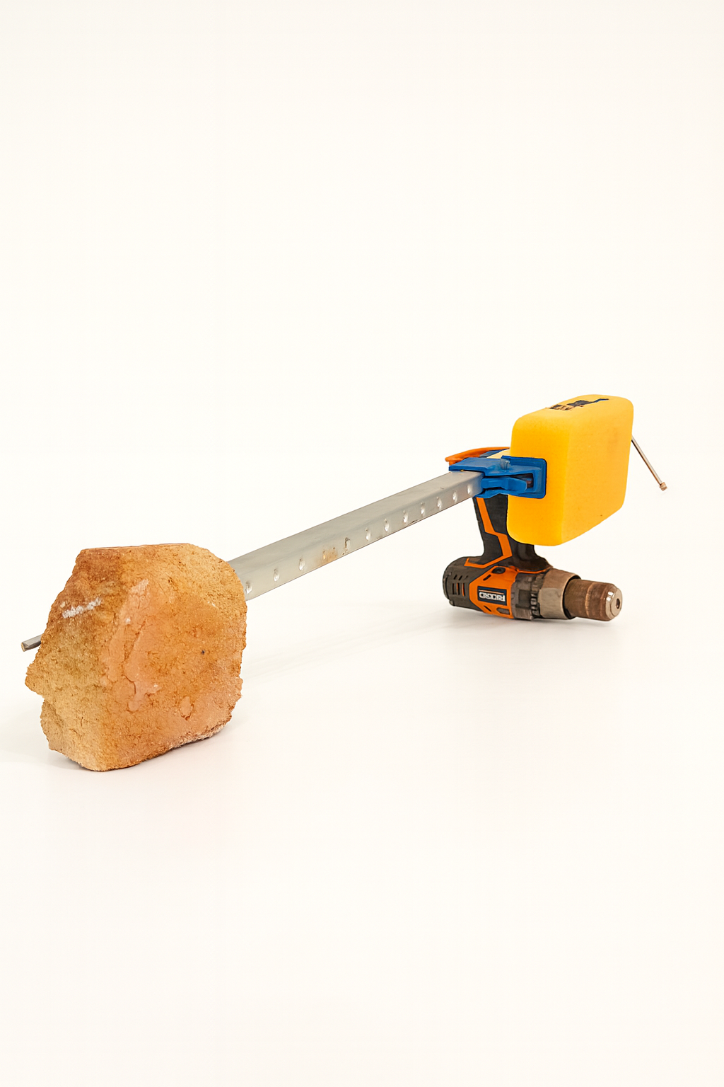 Crucified Sun, Drill, sponge, clamp, brick, 10x5x31 in, 2025