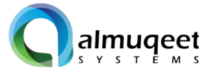 A logo for almuqeet systems, featuring a stylized circular design with blue, green, and purple colors, and the company's name in black text.