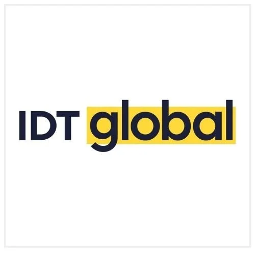 IDT Global logo with the words "IDT" in black and "global" in bold yellow, underneath a yellow rectangle.