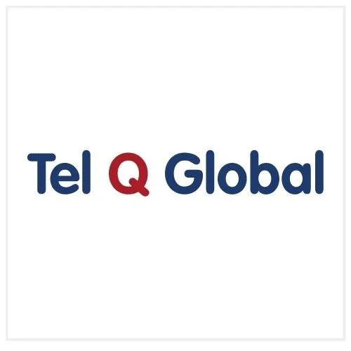 Logo of Tel Q Global with the text 'Tel Q Global' in blue and red letters.