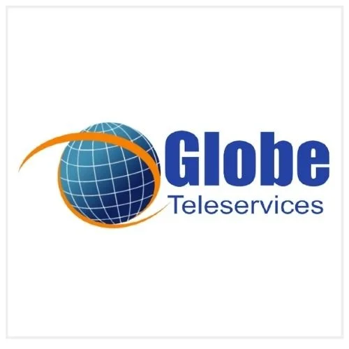 Logo of Globe Teleservices featuring a globe with orange and blue arcs and the company name in blue text.