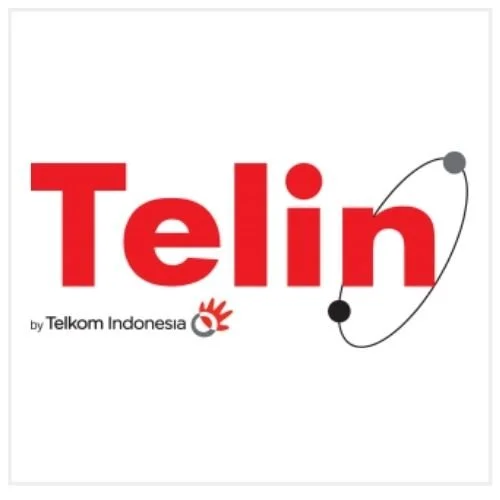 Telin logo with red text, a black and red globe design, and the words "by Telkom Indonesia" underneath.
