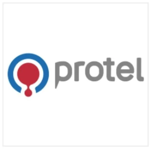Protel logo with a red and blue circular design next to the word 'Protel' in gray letters.