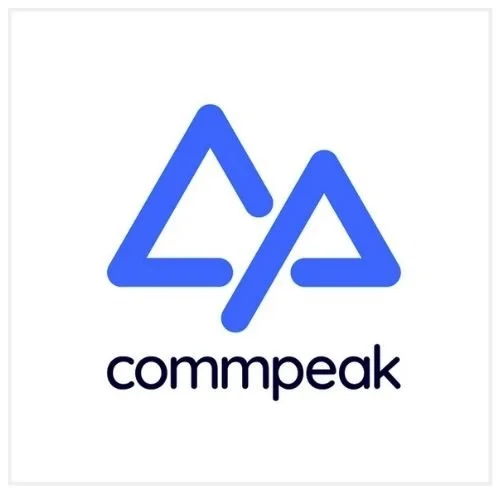 A logo with two stylized mountain peaks and a diagonal line forming the shape of the letter 'A', with the word 'commpeek' below in black text.