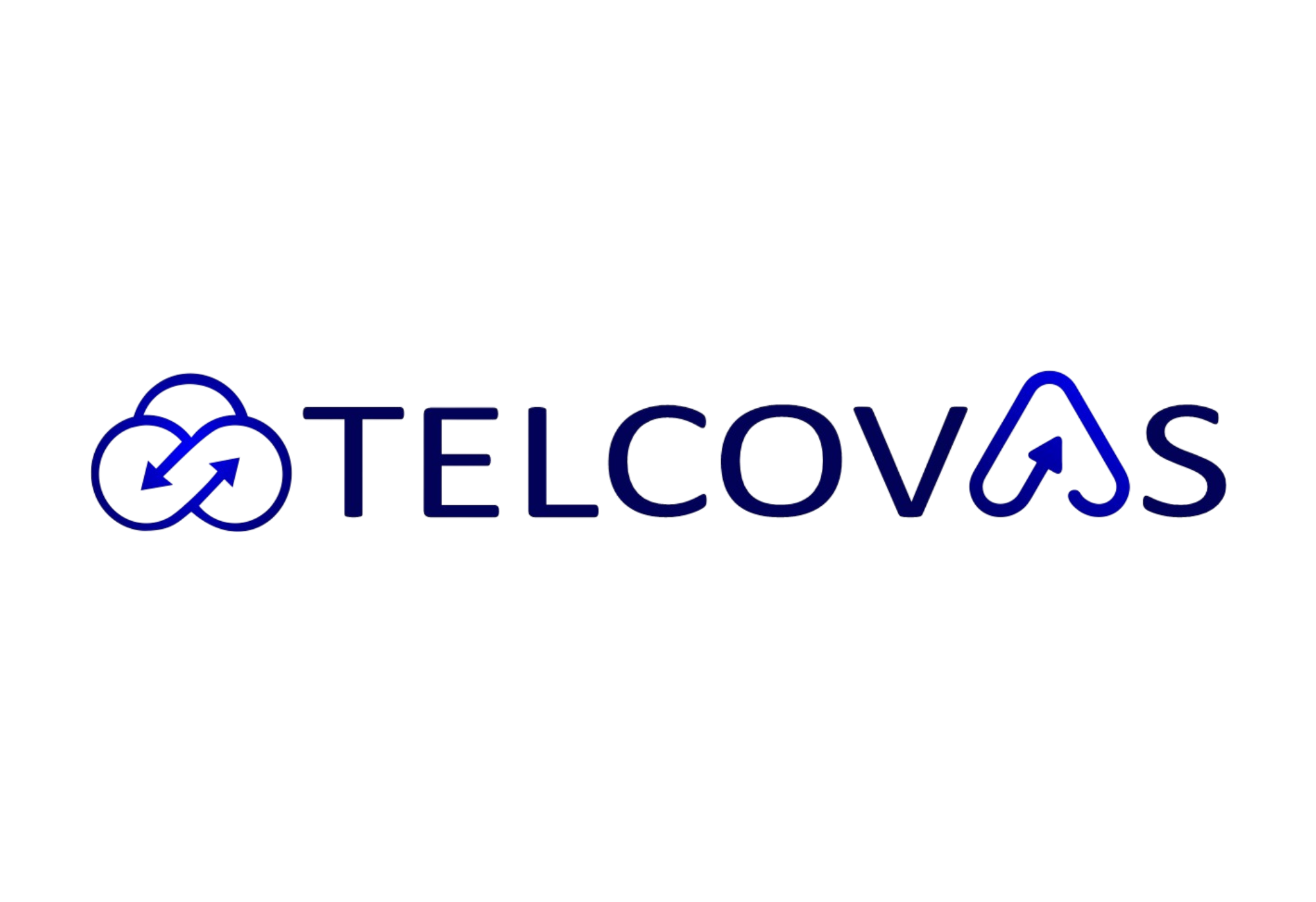 Neon sign with the text 'TELCOVAS' and a circular logo to the left featuring a stylized globe and interconnected check marks.