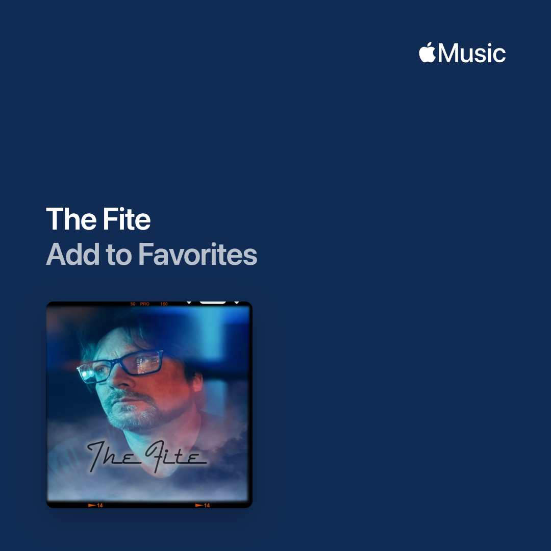 A digital music store page showing an album cover titled "The Fite" by Apple Music, featuring a portrait of a man with glasses and facial hair against a moody background.