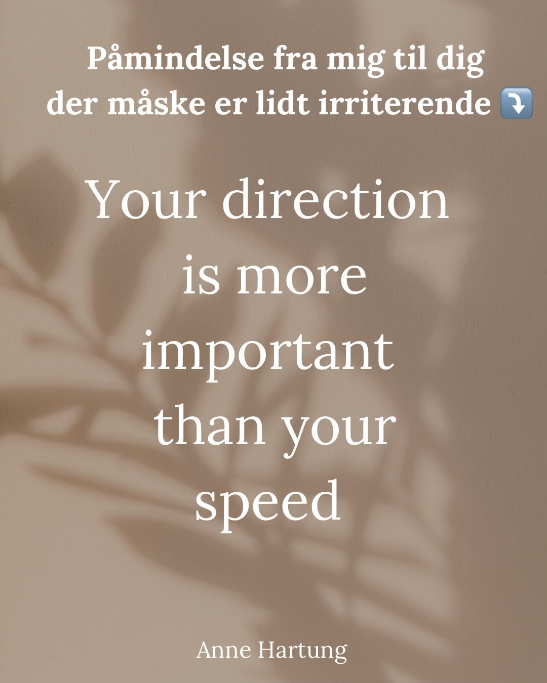 her er lige en k&aelig;rlig og m&aring;ske irriterende p&aring;mindelse fra mig til dig ❤️❤️

Your direction is more important than your speed

som jeg skriver i billederne, kan jeg godt selv blive b&aring;de irriteret og provokeret, hvis nogen p&ari