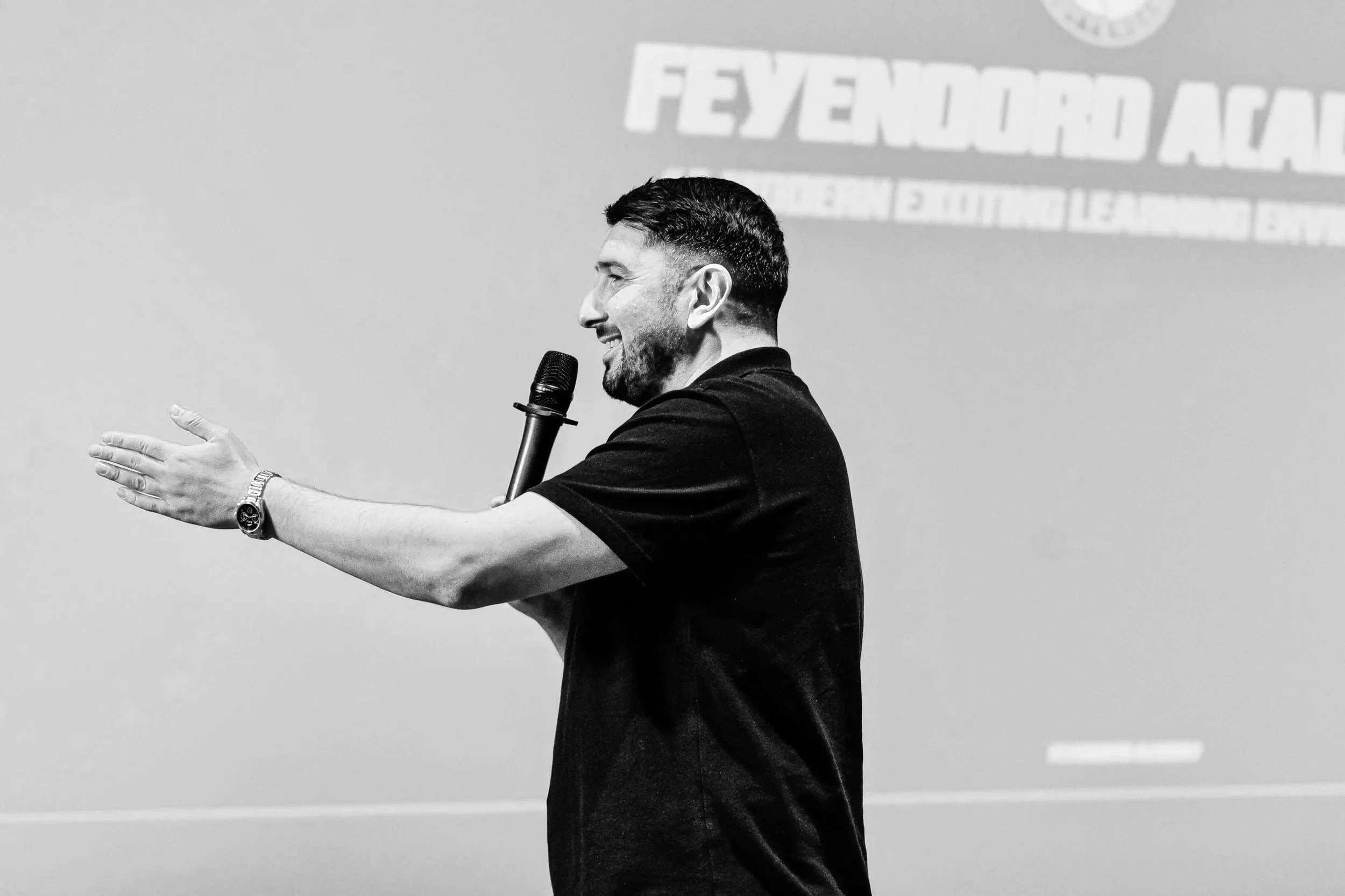 Zurab Amirian speaking at the International Football Conference in Kaunas, Lithuania, sharing insights on talent development and football methodology.