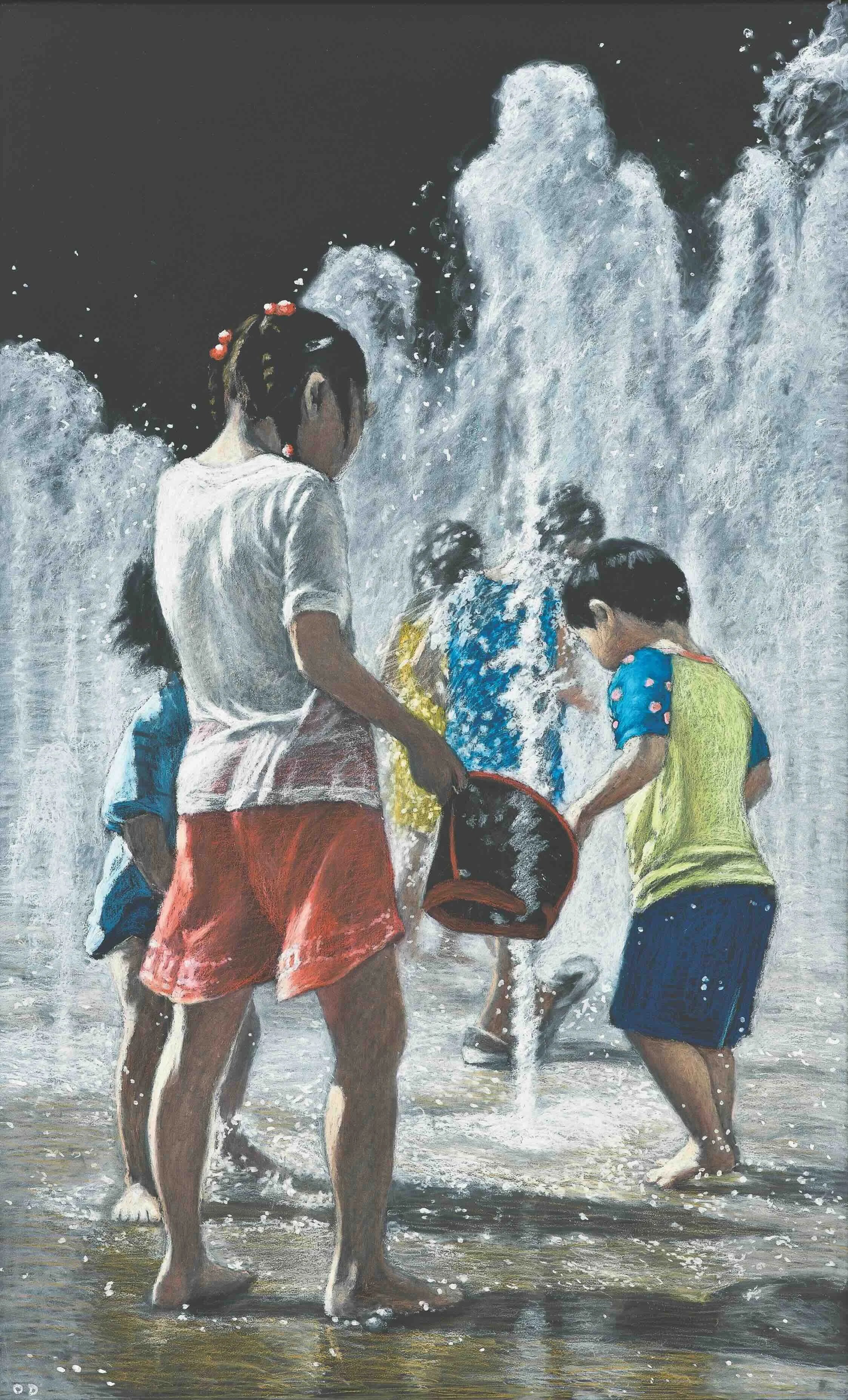 Waterplay 3, 2012, Oil pastel on chalkboard, 31 1/2 x 19 11/16 inches (80 x 50 cm)