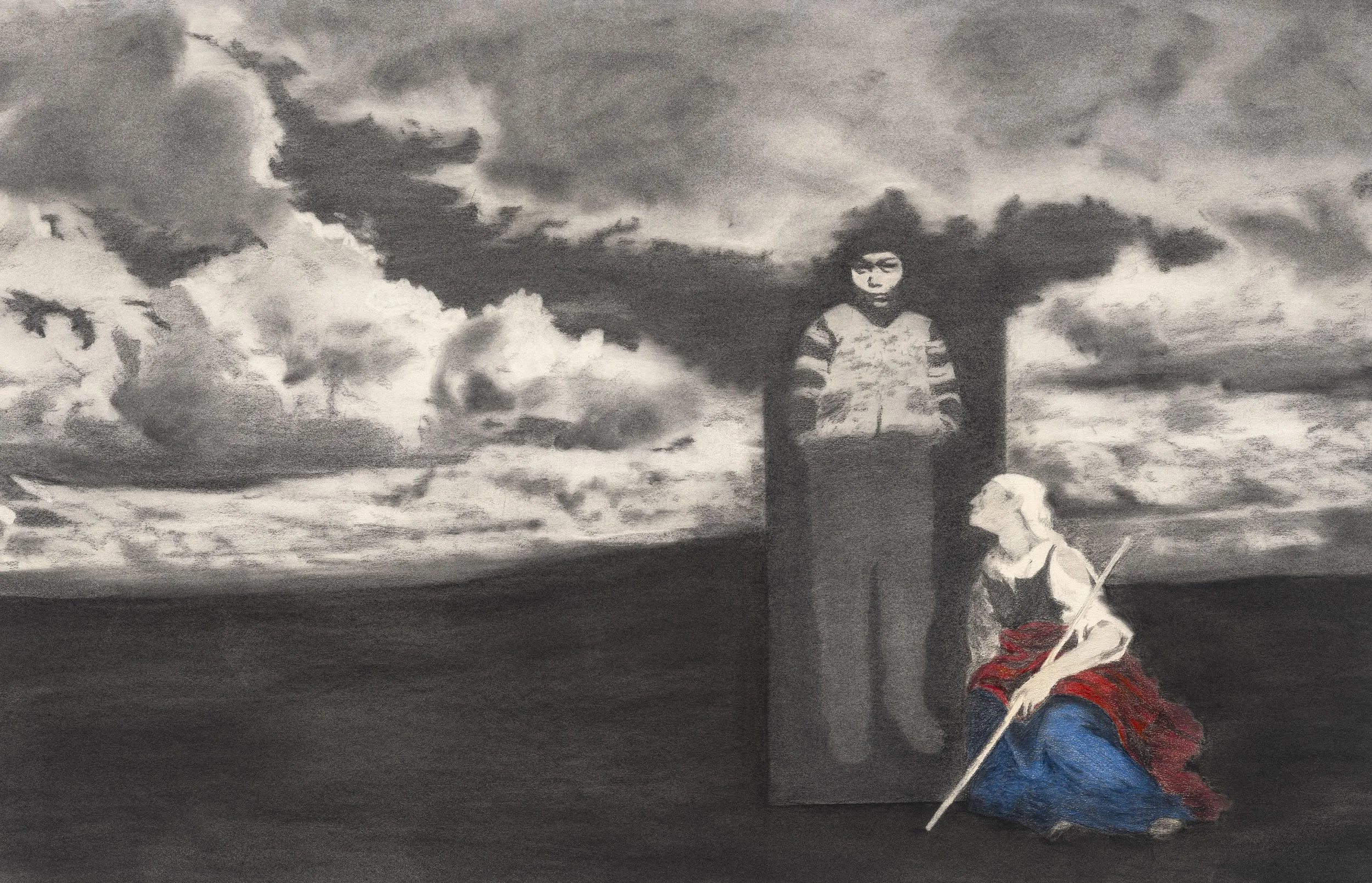 Murrillo and Child, 1985, Pastel and charcoal on paper, 21 x 30 inches (53.3 x 76.2 cm)