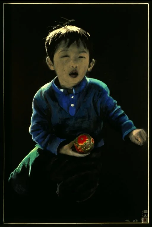 Playing Ball, 1994, Oil pastel on chalkboard, 35 1/2 x 23 3/4 inches (90 x 60 cm)