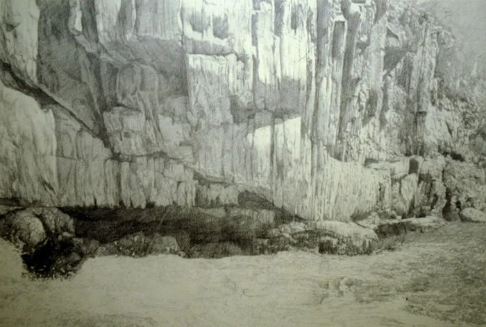 절벽, 1978, Pencil on paper, 16 1/2 x 24 inches (42 x 61 cm)