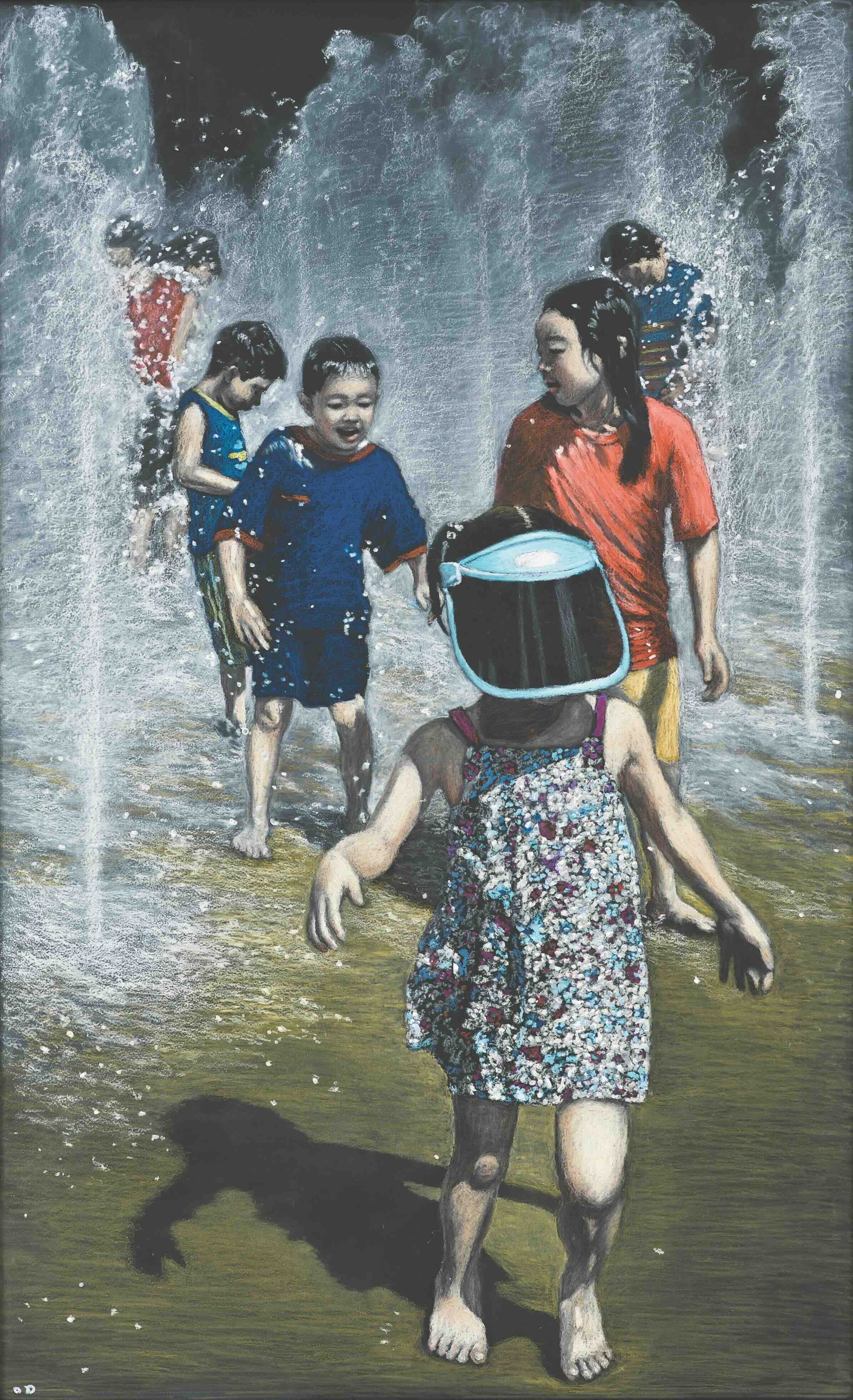 Waterplay 1, 2012, Oil pastel on chalkboard, 31 1/2 x 19 11/16 inches (80 x 50 cm)