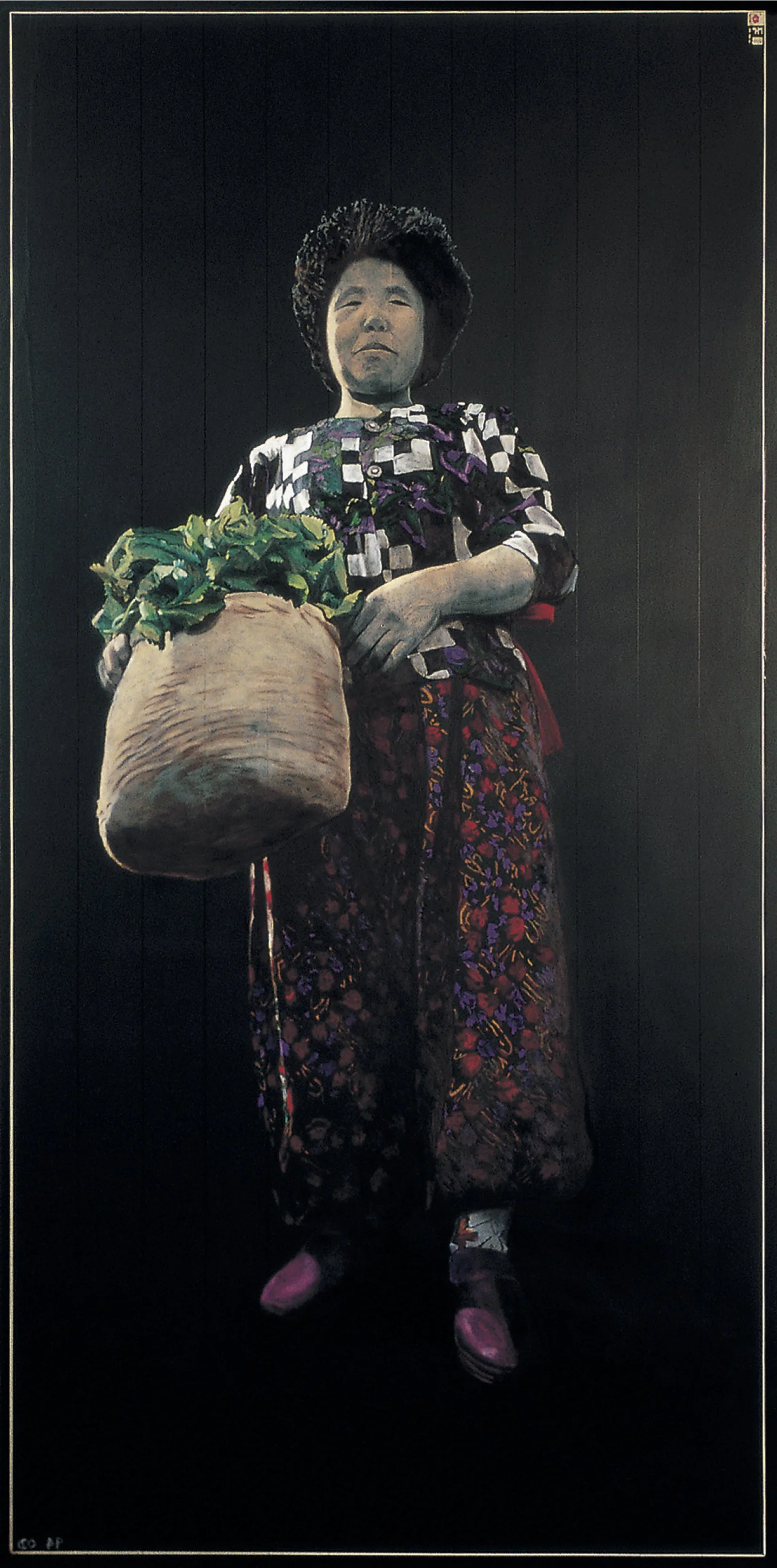 Hee Chul's Mother, 1994, Oil pastel on chalkboard, 94 1/2 x 47 1/4 inches (240 x 120 cm)