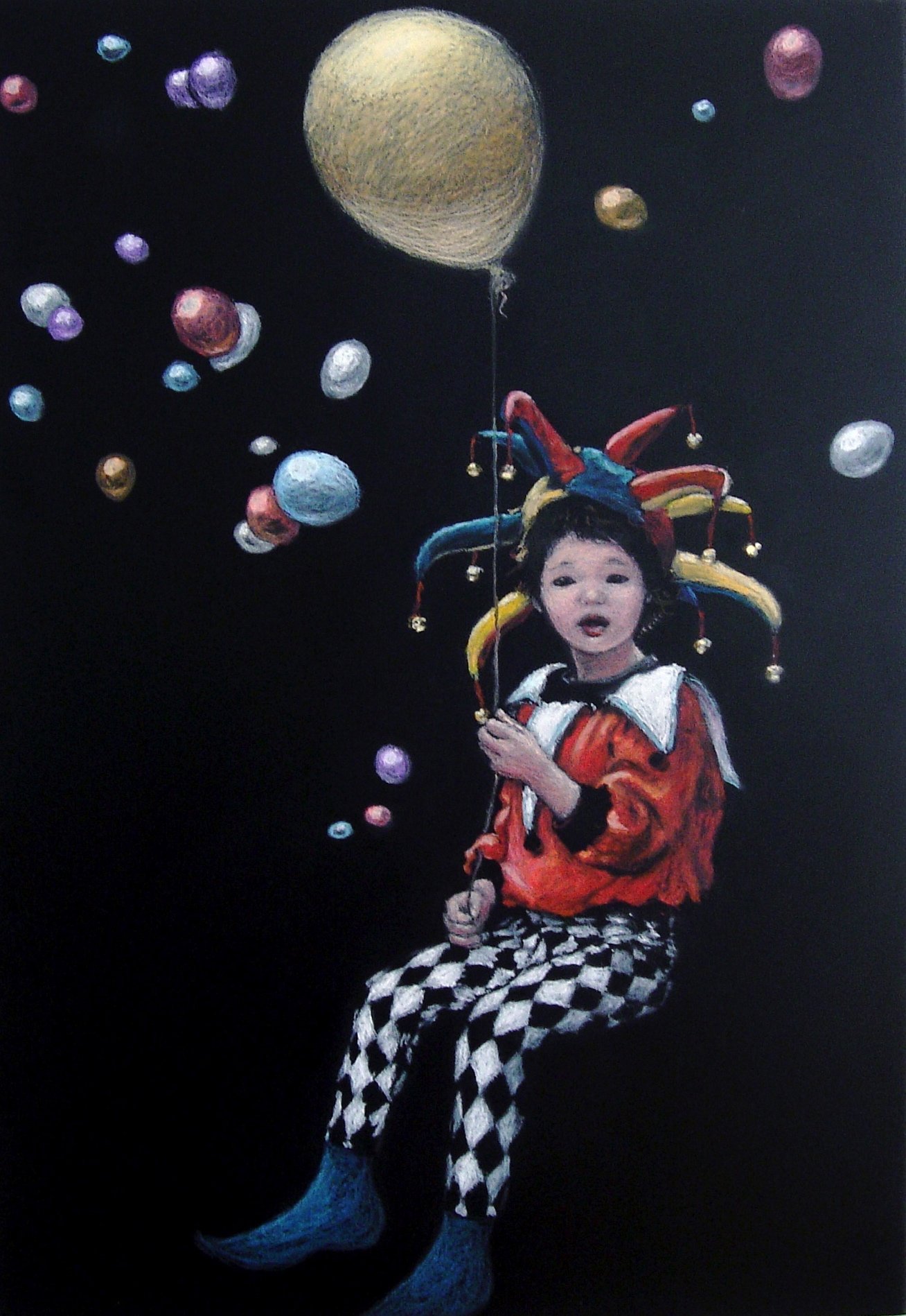 Harlequin, 2006, Oil pastel on chalkboard, 15 3/16 x 20 1/2 inches (36 x 52 cm)