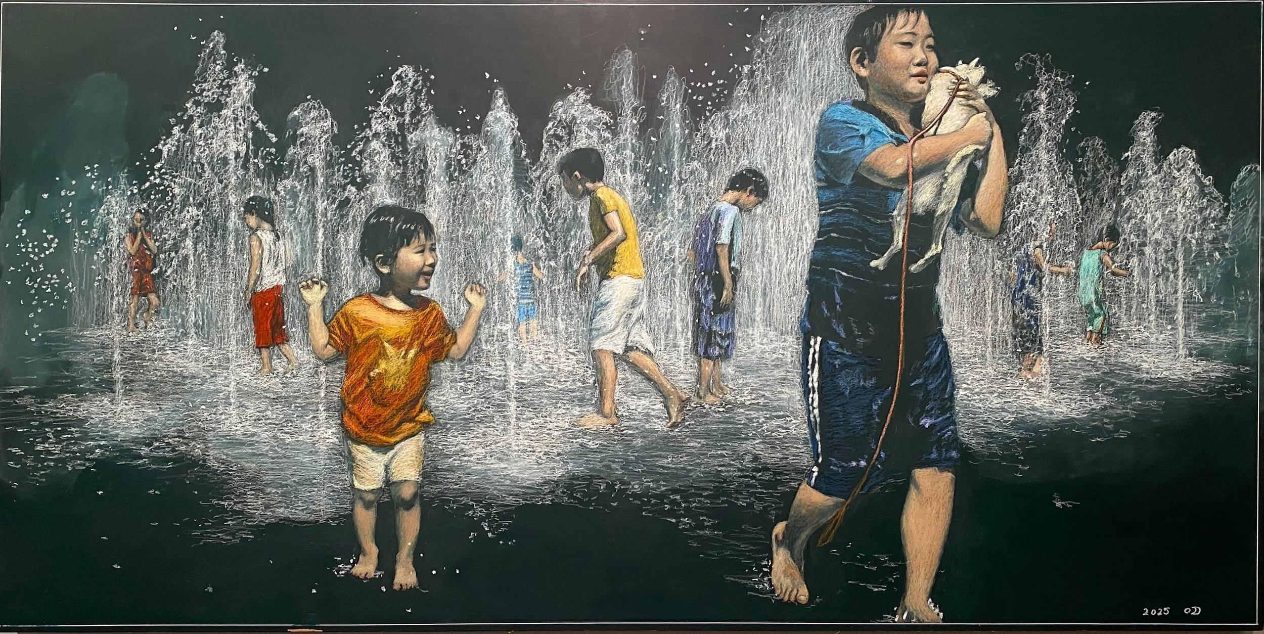 Water Play M2, 2025 Oil pastel on chalkboard, 35.4 × 70.9 in (90 × 180 cm)