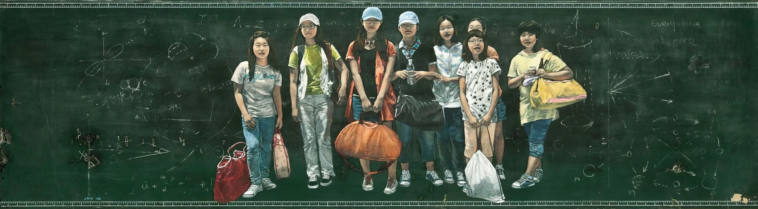 School Excursion That | Missed 2011, 2011, Oil pastel on chalkboard, 47.25 x 165.4 inches (120 x 420 cm)