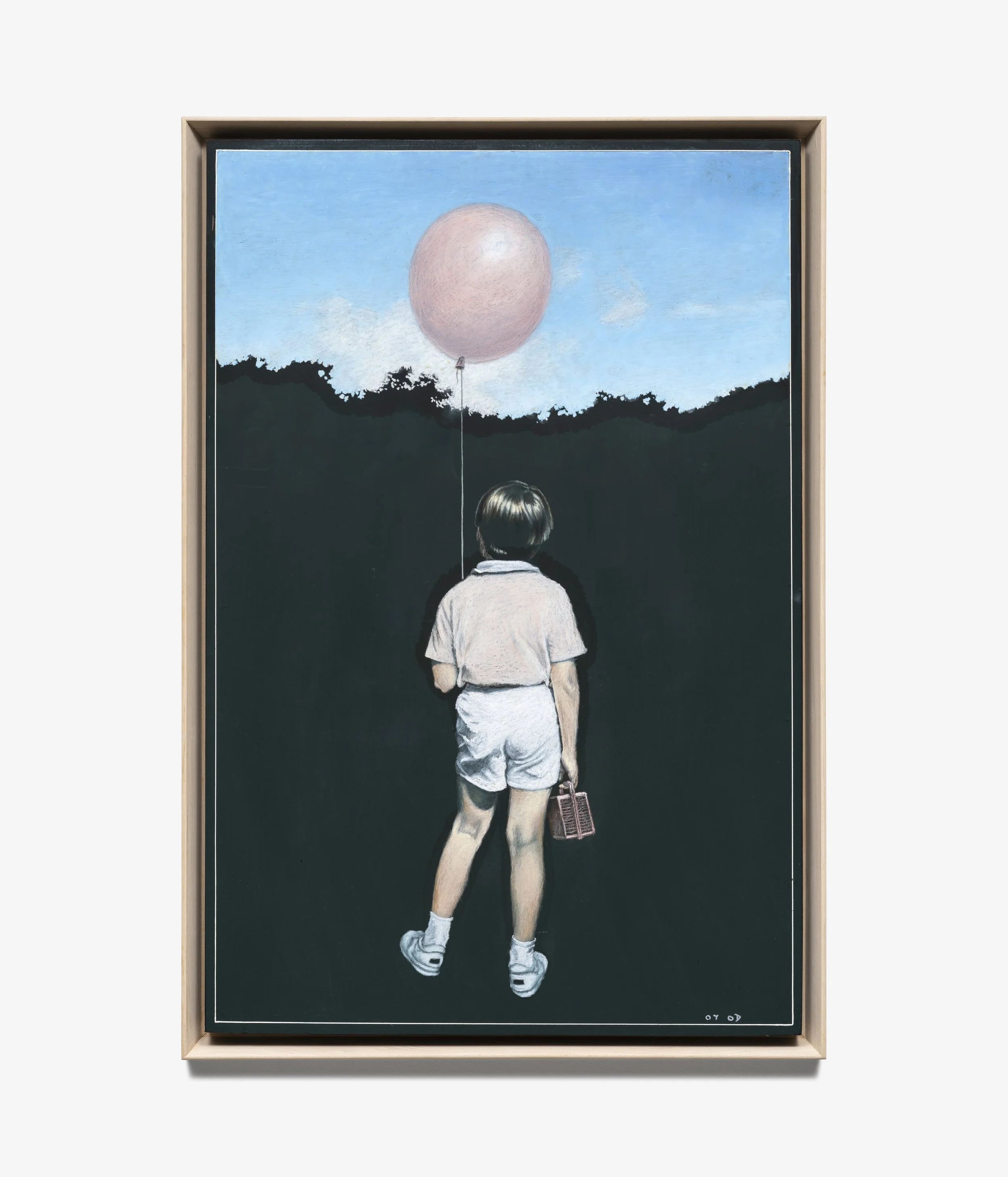 Boy with Balloon, 2007, Oil pastel on chalkboard, 35 1/2 x 23 3/4 inches (90 x 60 cm)