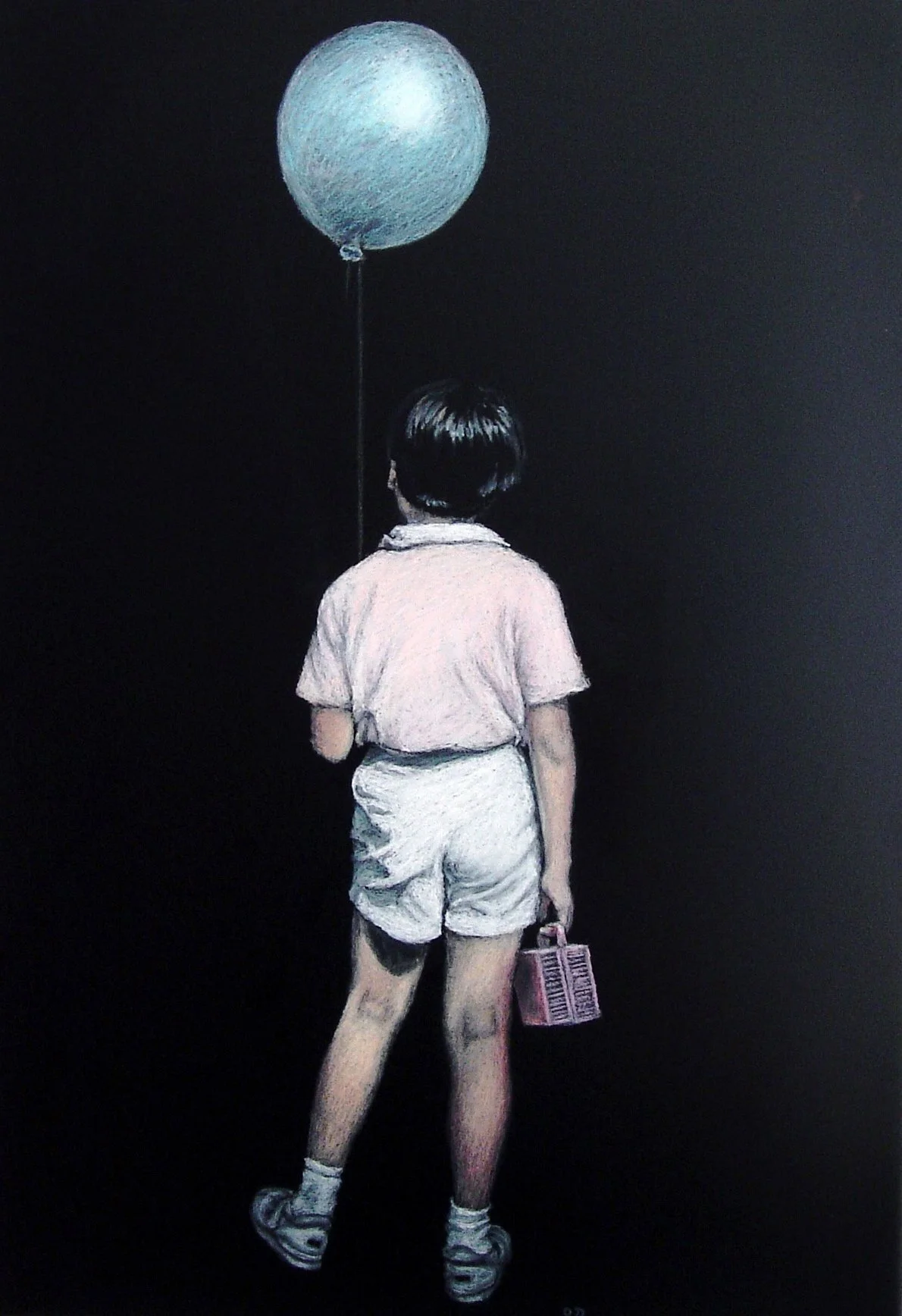 Boy with Balloon, 2006, Oil pastel on chalkboard, 15 3/16 x 20 1/2 inches (36 x 52 cm)