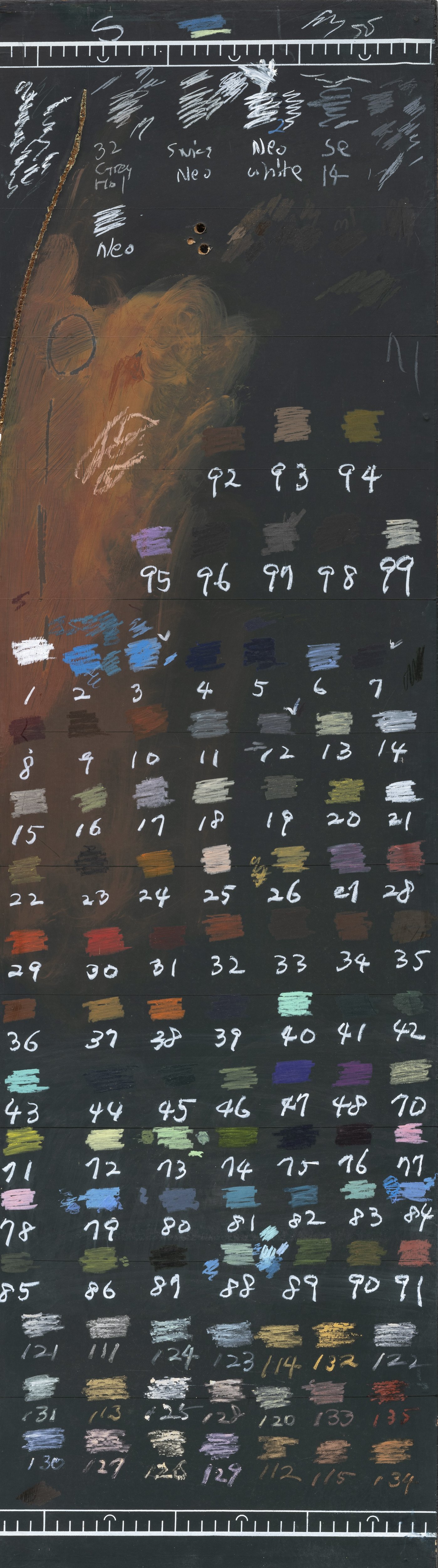 Oil Pastel Test Plate, 1995, Oil on chalkboard, 13 3/4 × 47 1/4 inches (35 × 120 cm)