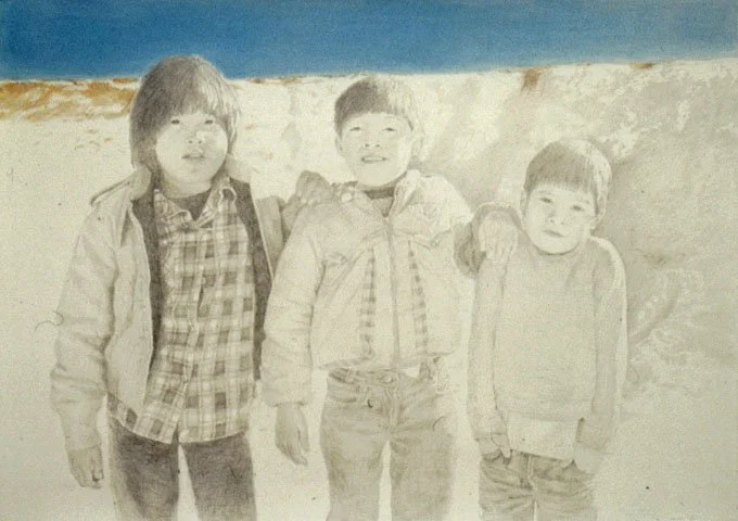 베어링해협을 건너간 아이들, 1996, Pencil and pastel on paper, 27 1/2 x 39 3/8 inches (70 x 100 cm)
