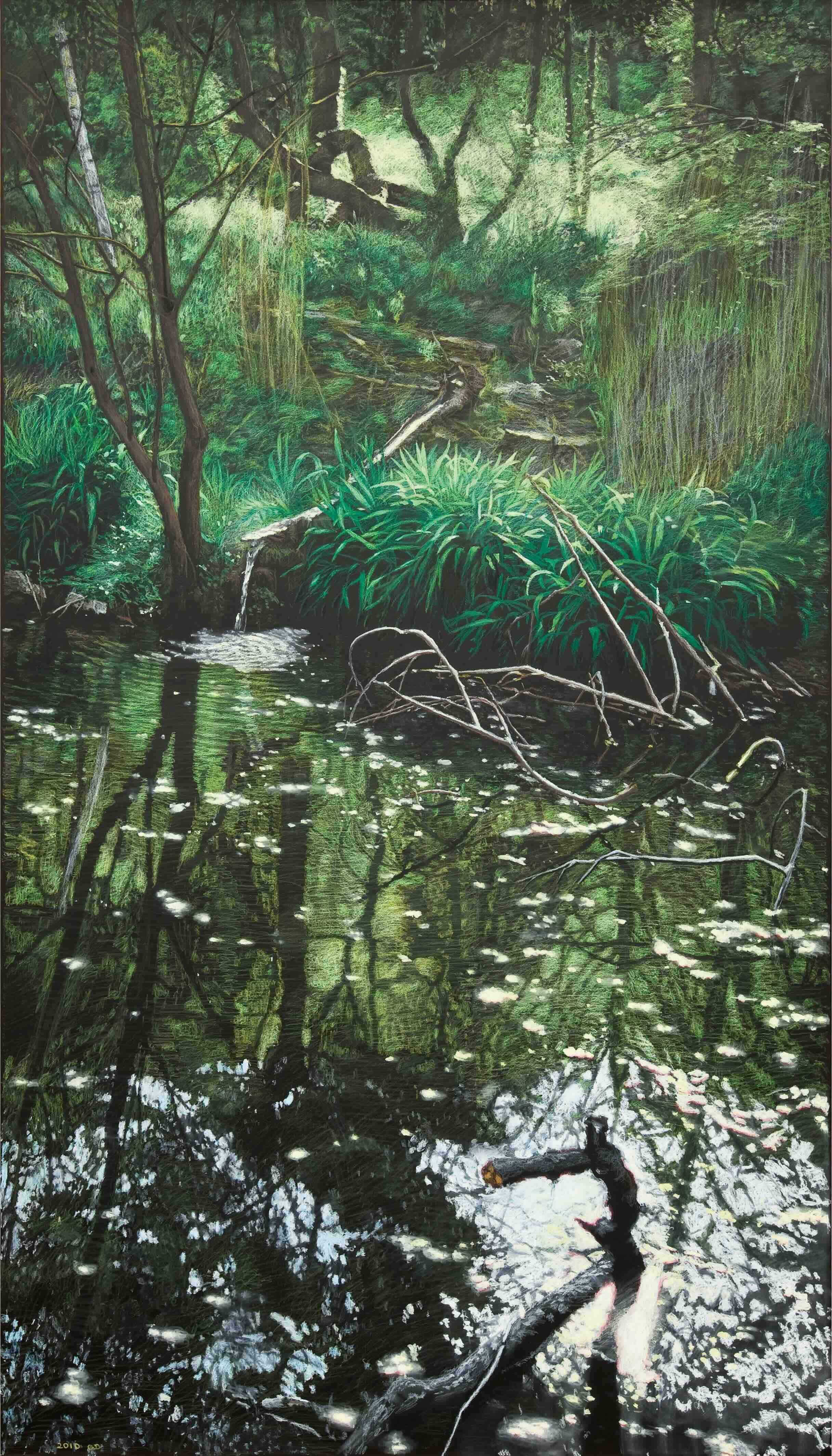Summer 3, 2010, Oil pastel on chalkboard, 74 x 43 inches (188 x 109 cm)
