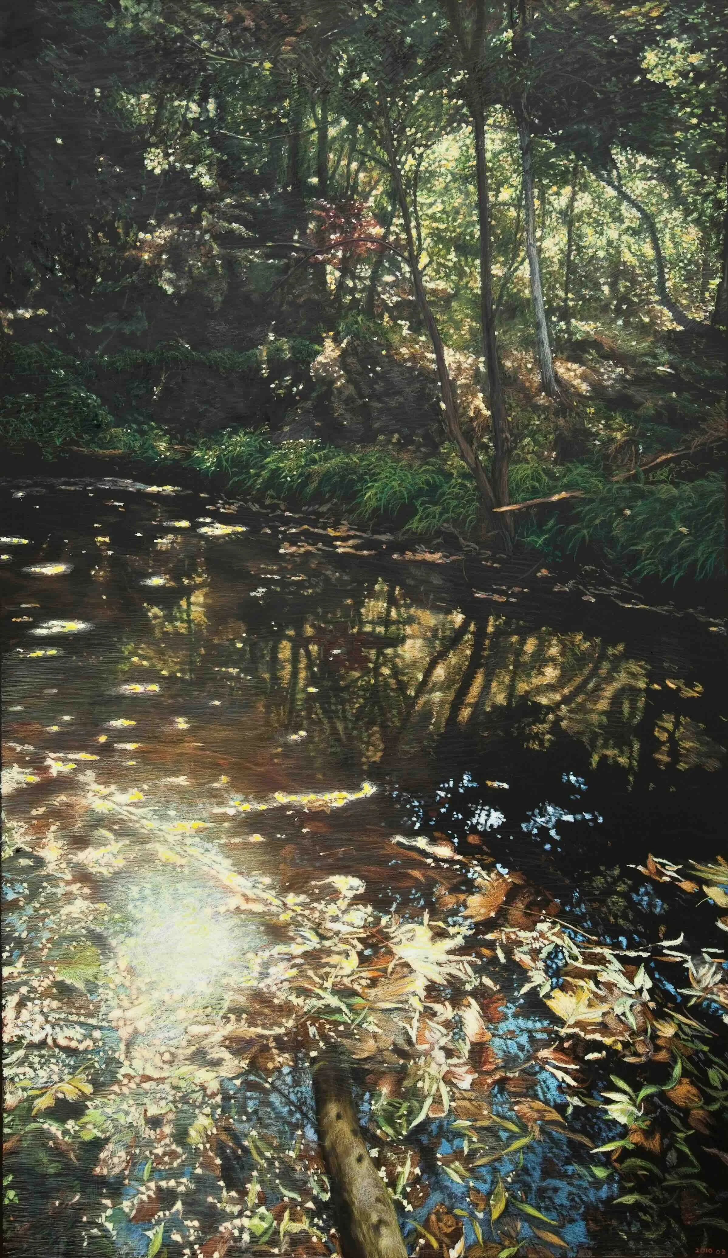 Fall 2, 2011, Oil pastel on chalkboard, 74 x 42 1/2 inches (188 x 108 cm)