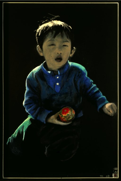 Playing Ball, 1994, Oil pastel on chalkboard, 35 1/2 x 23 3/4 inches (90 x 60 cm)
