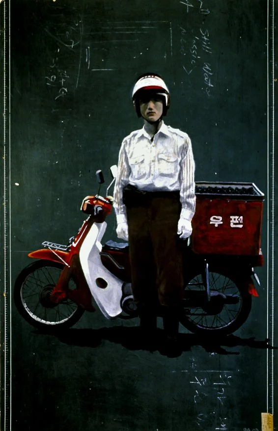 Postman, 1994, Oil pastel on chalkboard, 74 3/4 x 47 1/4 inches (190 x 120 cm)