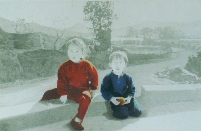 Apple Story, 1993, Pencil and color pencil on paper, 25 1/4 x 39 1/4 inches (66.5 x 99.5 cm)