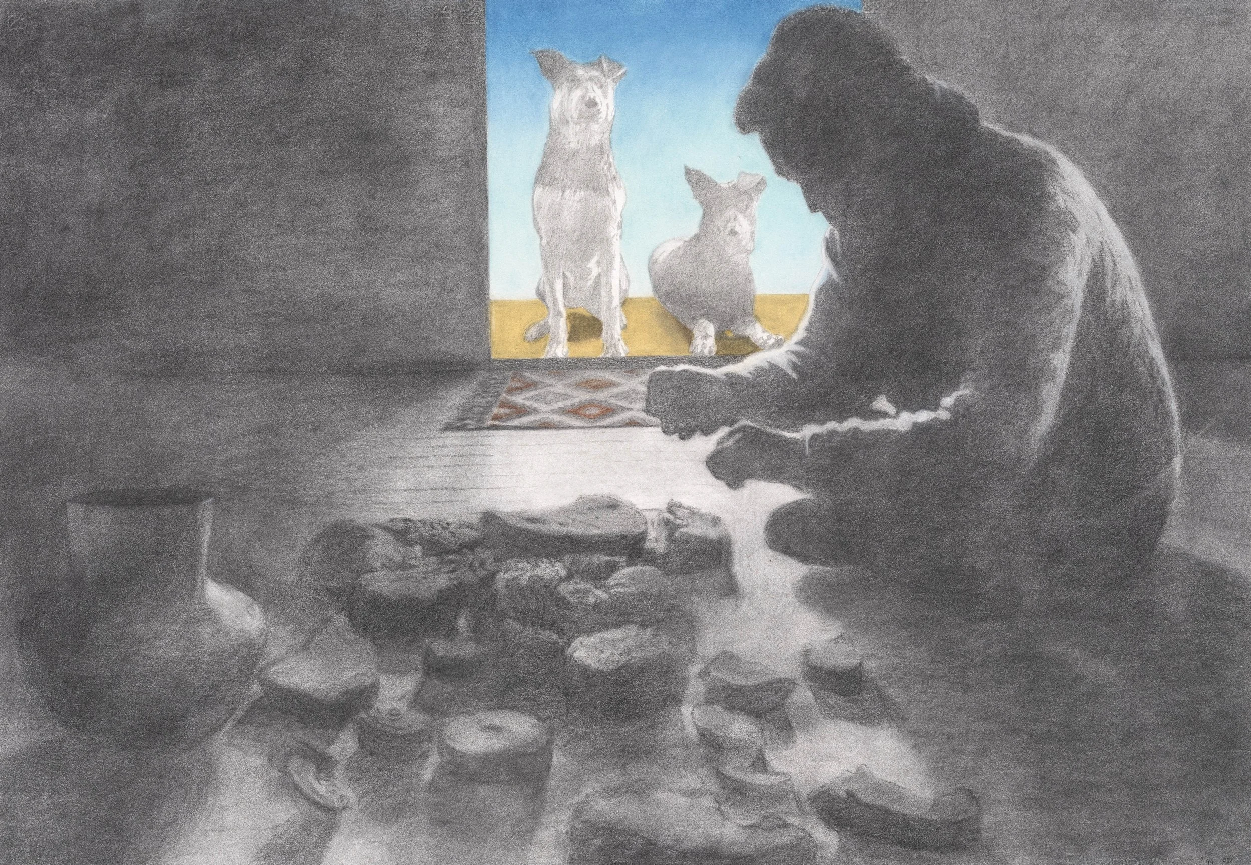 Observing the Relic, 1993, Pastel and charcoal on paper, 30 x 30 inches (76.2 x 76.2 cm)