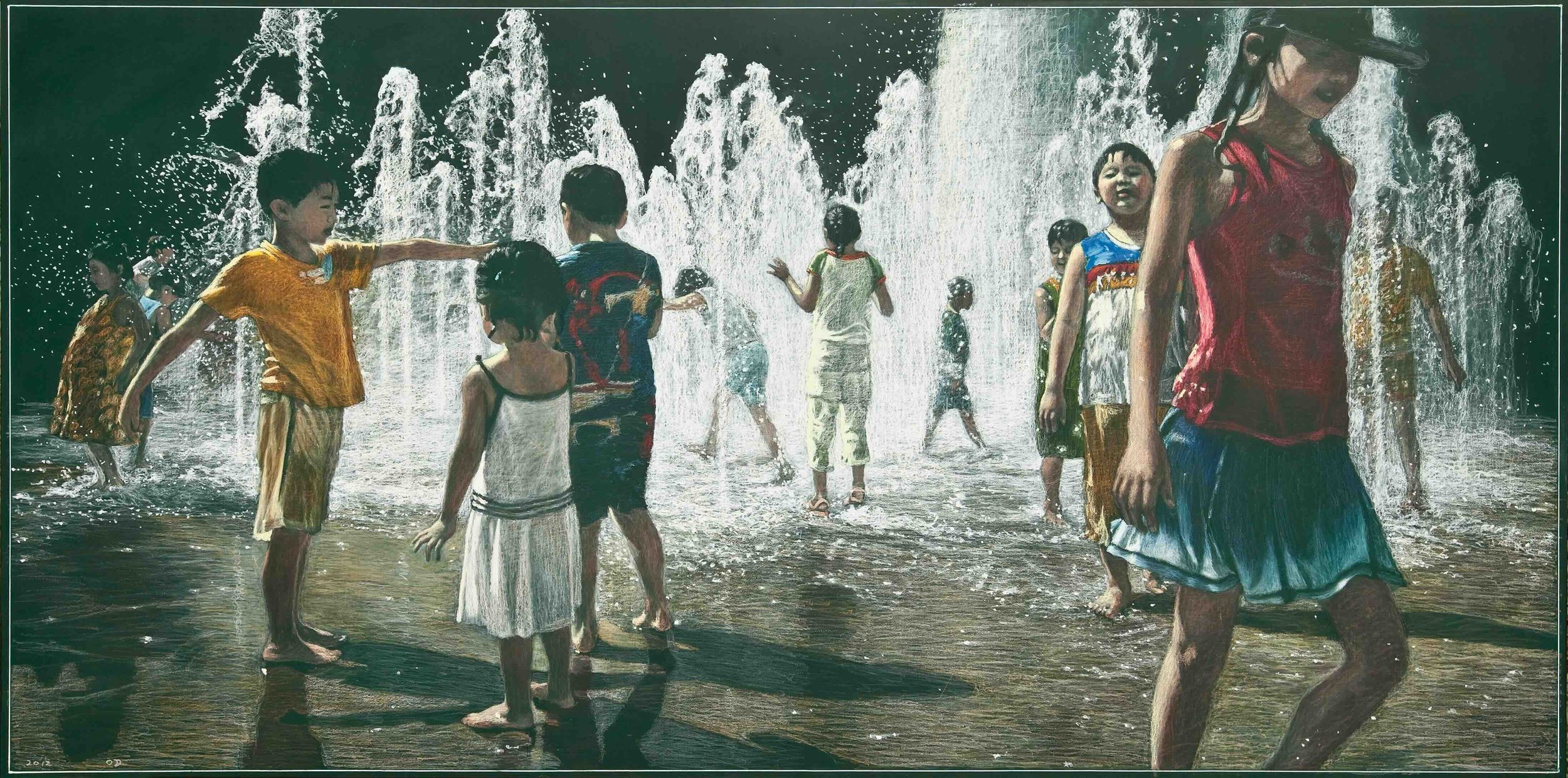 Water Play M1, 2012, Oil pastel on chalkboard, 35 1/2 x 71 inches (90 x 180 cm)