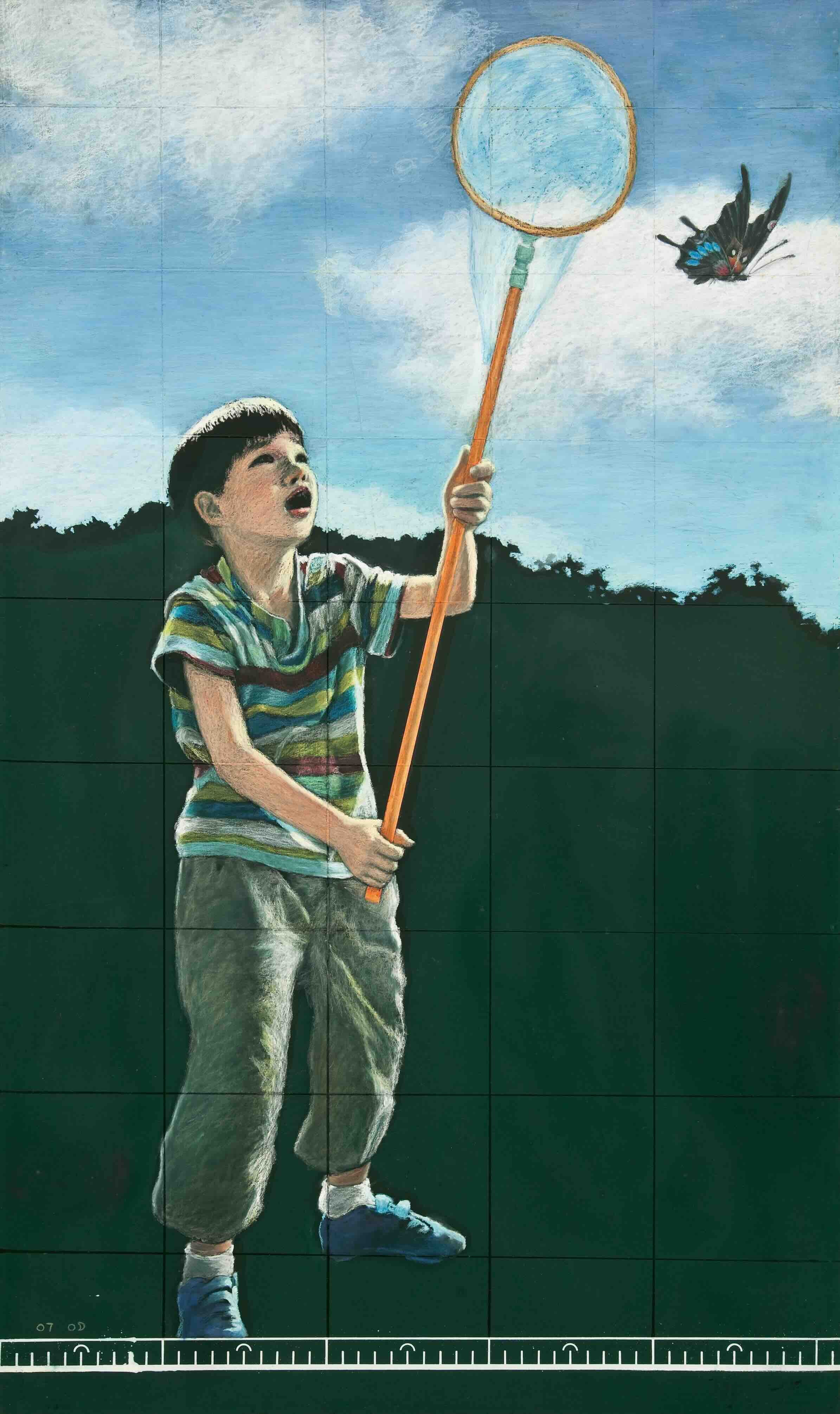 Butterfly Boy, 2007, Oil pastel on chalkboard, 35 1/2 x 22 inches (90 x 56 cm)