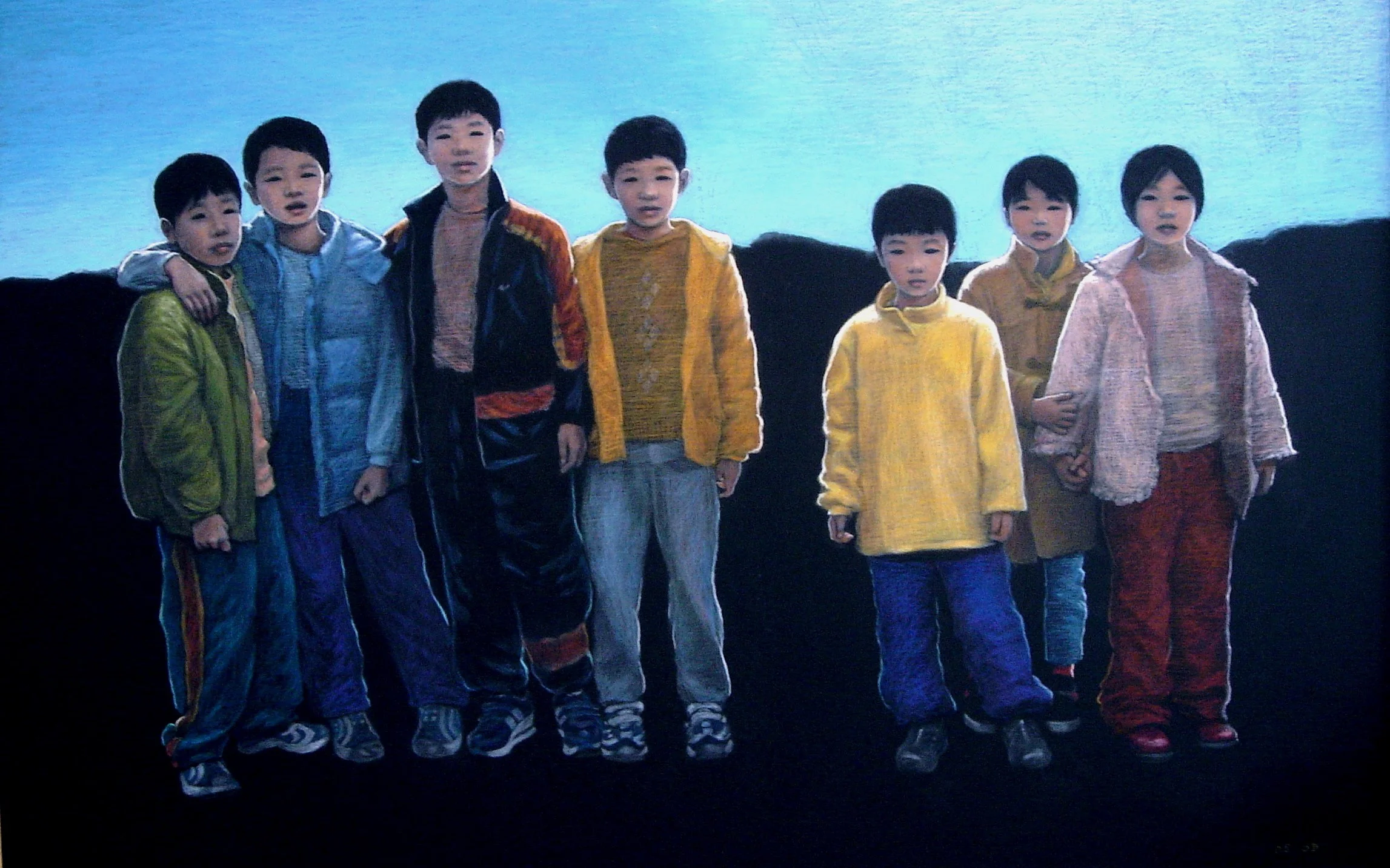 Morning of School Excursion, 2005, Oil pastel on chalkboard, 44.9 × 63.0 in (114 × 160 cm)